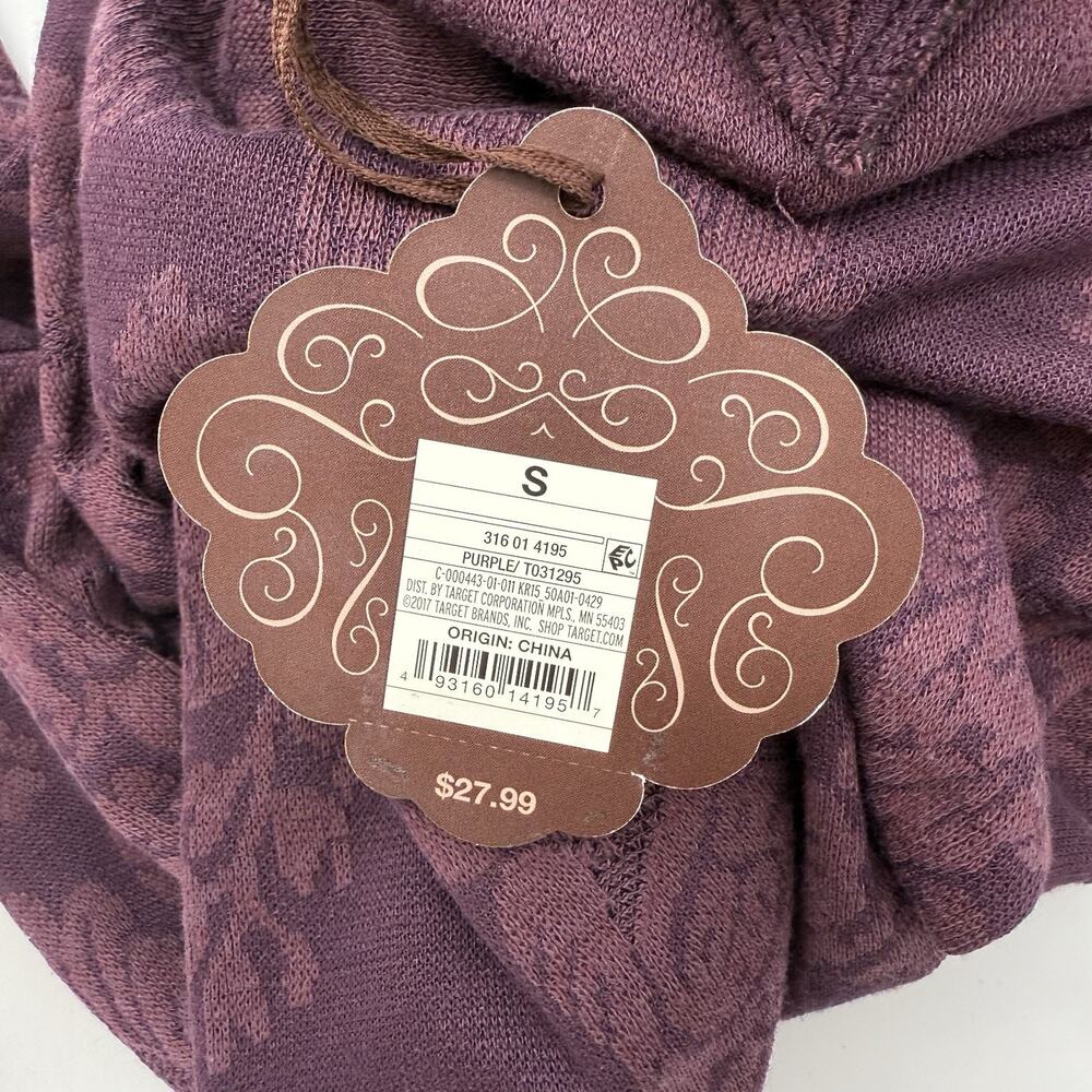 Knox Rose Floral Damask Top S Purple Long Sleeve Boho Lace Up Romantic Feminine - Picture 6 of 7